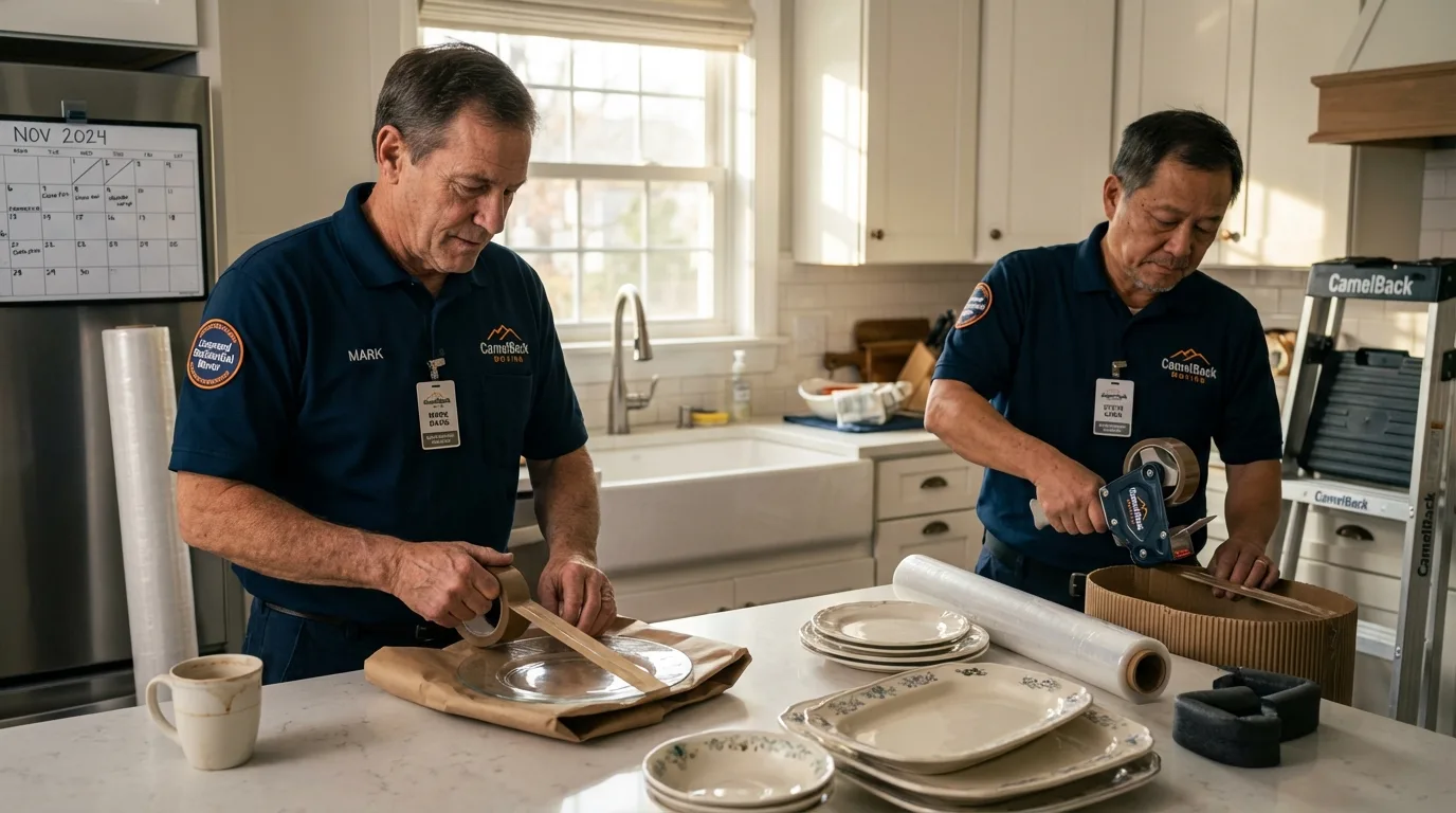 Professional crew packing kitchen dishware in Rumson, NJ